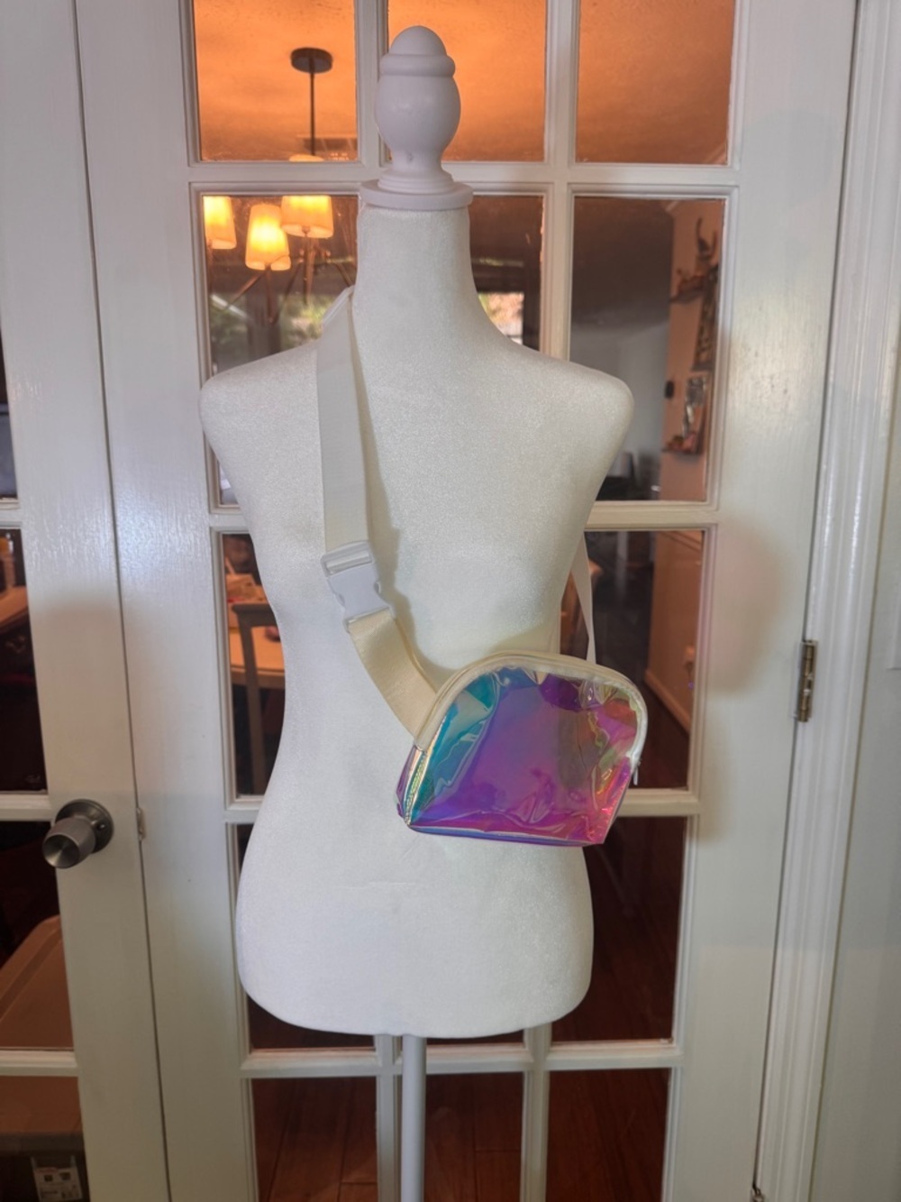 Iridescent Holographic Clear Crossbody Bag White Strap Festival Stadium